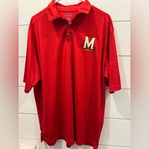University of Maryland Red Golf Shirt with Embroidered M Logo